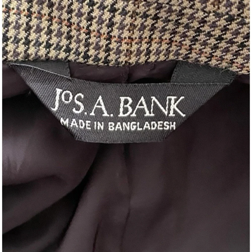 Jos A Banks Mens Houndstooth Brown Beige Orange Blazer Sports Coat Size 52L